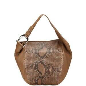 Gucci Greenwich Python Hobo Shoulder Bag Handbag Brown Leather